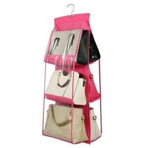 Hanging File 6 Pocket Clear Closet Handbag Organizer in Pink